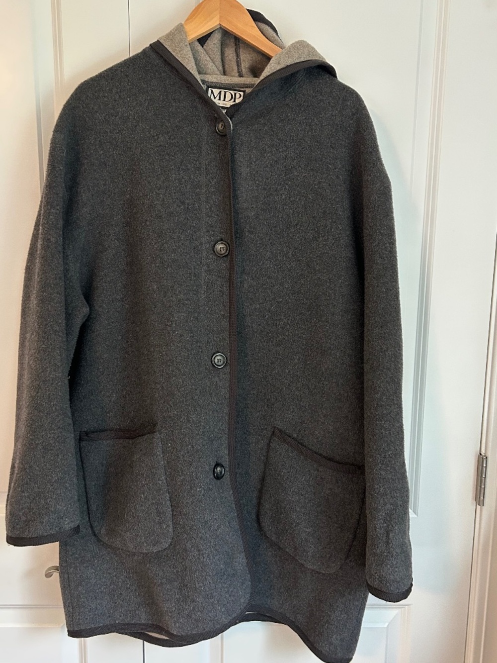 Vintage MDP Mario De Pinto charcoal gray boiled wool blend hooded coat XL